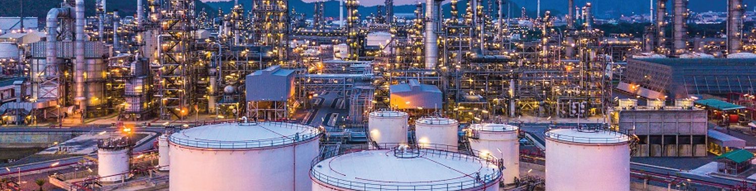 Refinery illuminated at night