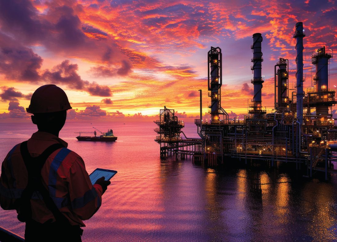 Offshore platform at sunset